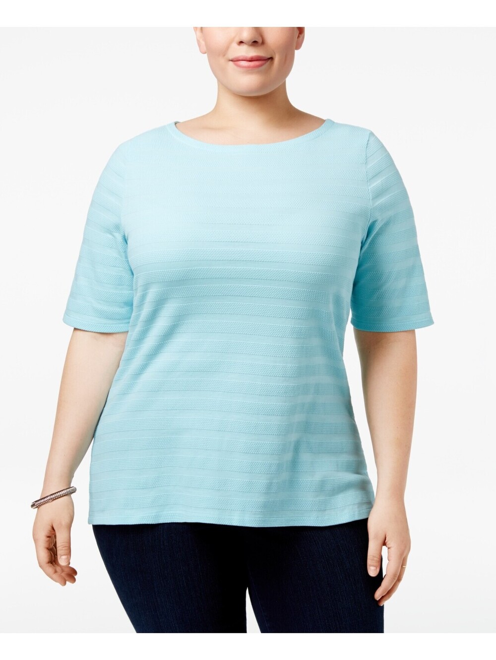 Charter Club Womens Plus Size Cotton Textured Top Angel Blue Size 2X